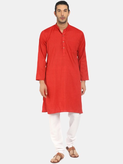 

V-Mart Men Red & White Striped Pure Cotton Kurta with Churidar