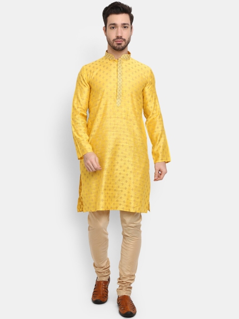 

V-Mart Men Yellow & Beige Woven Design Kurta with Pyjamas