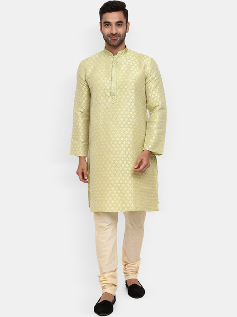 

V-Mart Men Light Green Mandarin Collar Kurta with Pyjama