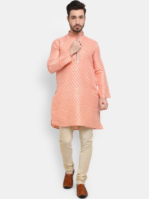 

V-Mart Men Peach-Coloured Self Design Kurta with Pyjama