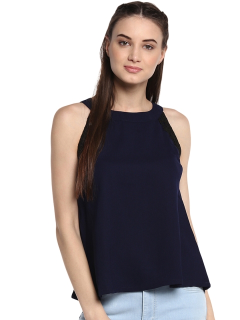 

Soie Women Navy Blue Solid A- Line Top