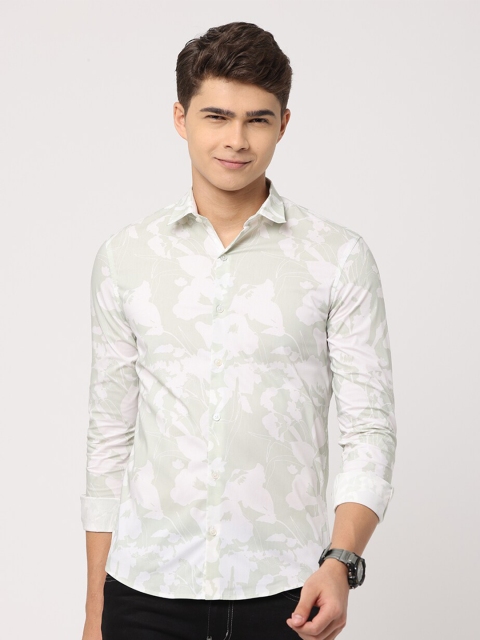 

Jean Cafe Men Sea Green & White Premium Slim Fit Printed Pure Cotton Casual Shirt