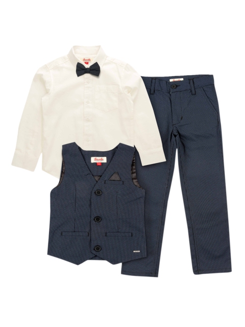 

JusCubs Boys Navy Blue Solid 3 Piece Single-Breasted Party wear Suit With Bow