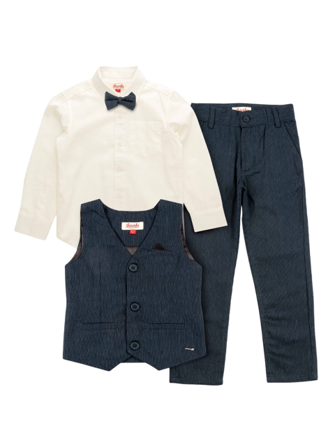 

JusCubs Boys Navy Blue Solid 3 Piece Single-Breasted Suit With Bow Tie