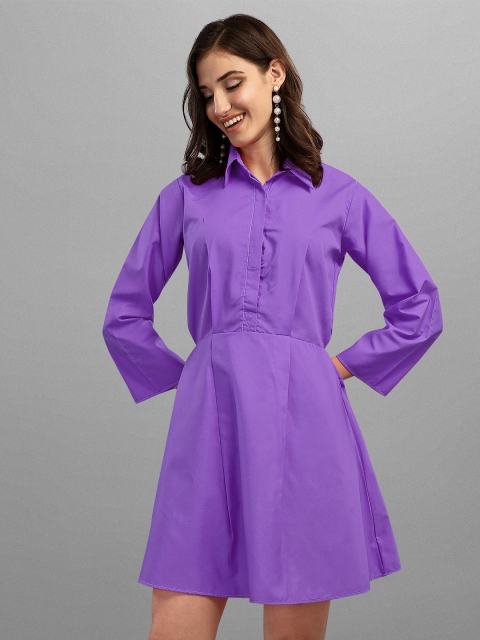

Urban Luxe Women Purple Cotton Shirt Dress