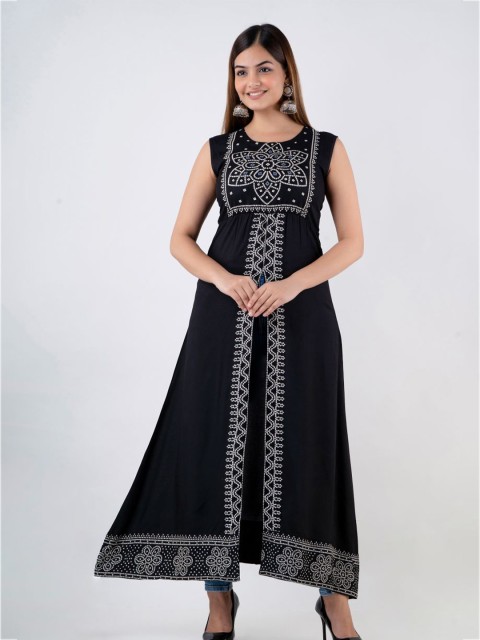 

PURSHOTTAM WALA Women Black Bandhani Printed Kurta