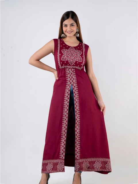 

PURSHOTTAM WALA Women Maroon Bandhani Printed Kurta