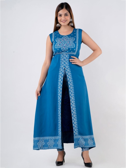 

PURSHOTTAM WALA Women Teal Bandhani Printed Kurta
