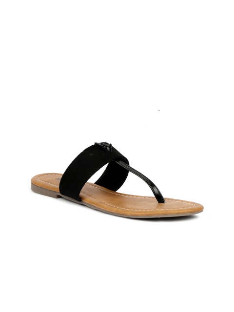 

SOLES Women Black T-Strap Flats