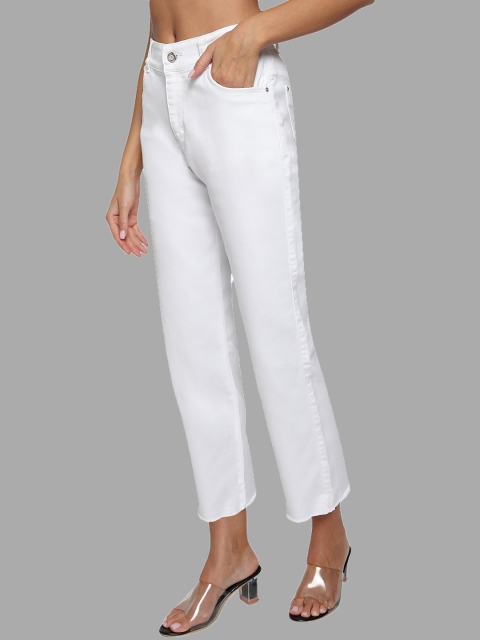 

LIVE OK Women White Boyfriend Fit High-Rise Stretchable Jeans