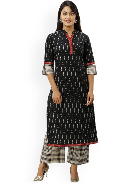 

FABRIC FITOOR Women Black Ethnic Motifs Printed Pure Cotton Kurta with Palazzos