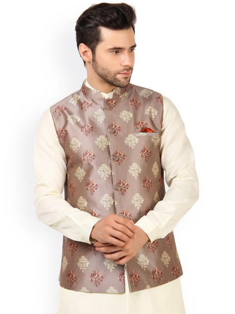 

MAXENCE Men Brown Printed Nehru Jacket