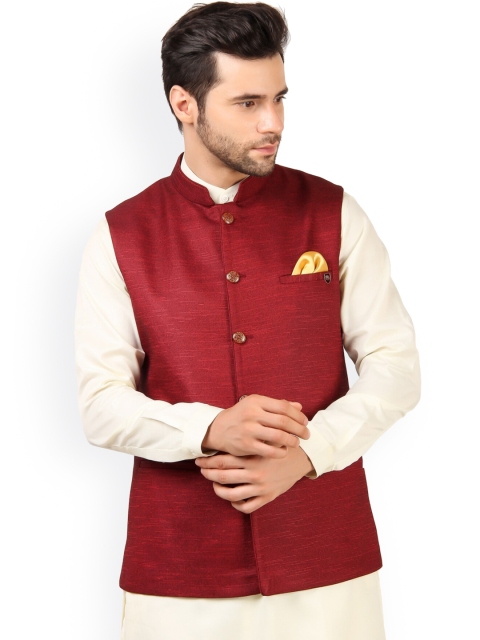 

MAXENCE Men Red Solid Nehru Jackets
