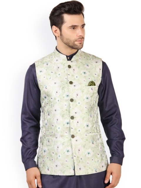 

MAXENCE Men Green & White Printed Nehru Jackets