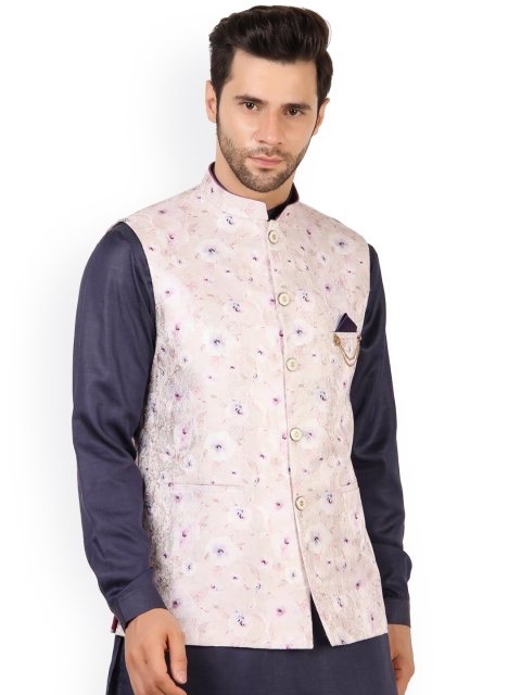

MAXENCE Men Pink & White Printed Nehru Jackets