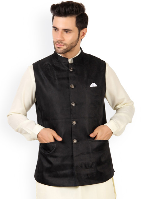

MAXENCE Men Black Solid Nehru Jackets