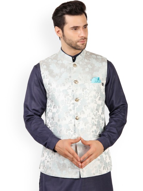 

MAXENCE Men White Printed Nehru Jackets