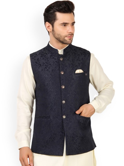 

MAXENCE Men Black Woven Design Nehru Jacket