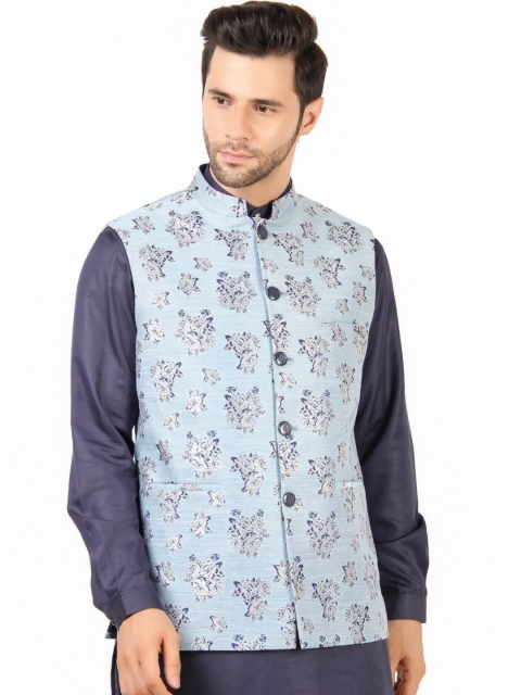 

MAXENCE Men Blue Printed Nehru Jackets