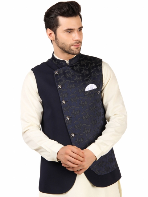 

MAXENCE Men Blue Printed Nehru Jackets