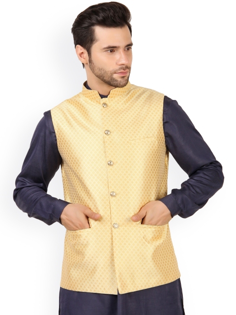 

MAXENCE Men Yellow Printed Nehru Jackets