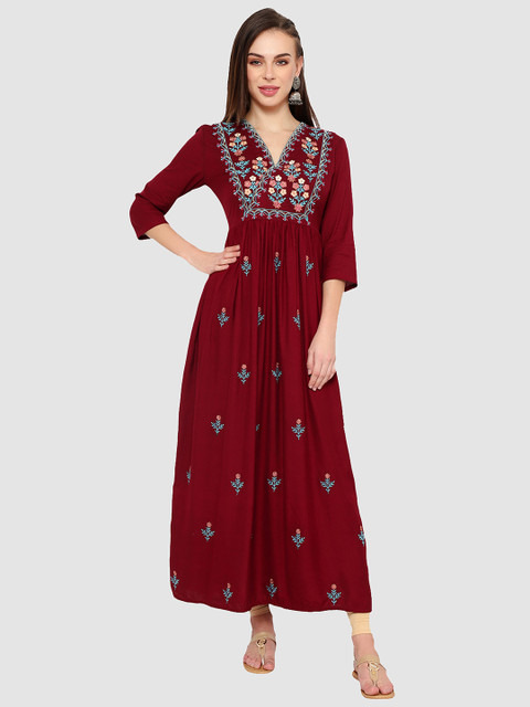 

shashvi Women Maroon & Pink Floral Embroidered Kurta