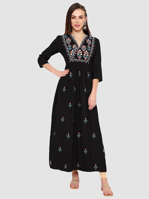 

shashvi Women Black & Blue Floral Embroidered Maternity Kurta