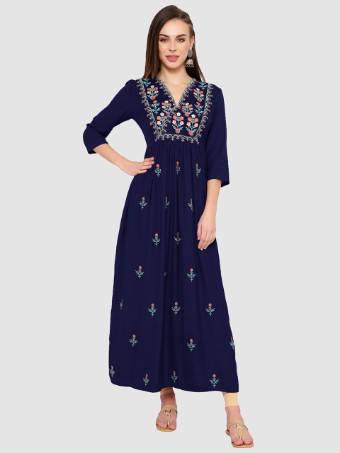 

shashvi Women Blue Floral Embroidered Anarkali Kurta