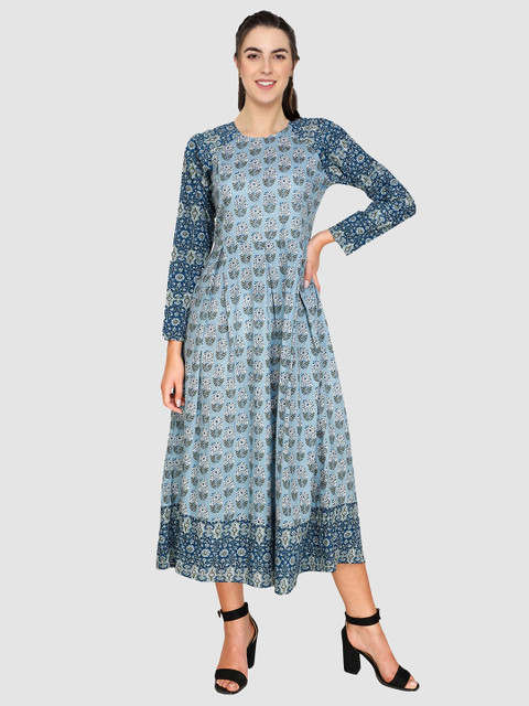 

shashvi Women Blue Floral Printed Block Print Kurta
