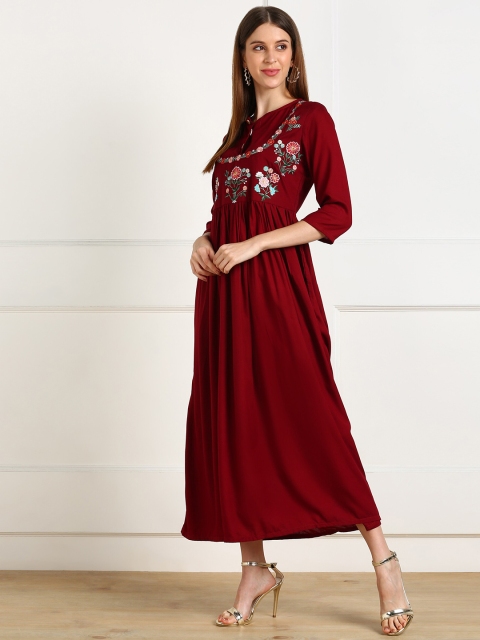 

shashvi Women Red Floral Embroidered Anarkali Kurta