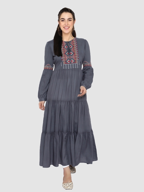 

shashvi Women Grey & Red Geometric Embroidered Anarkali Kurta