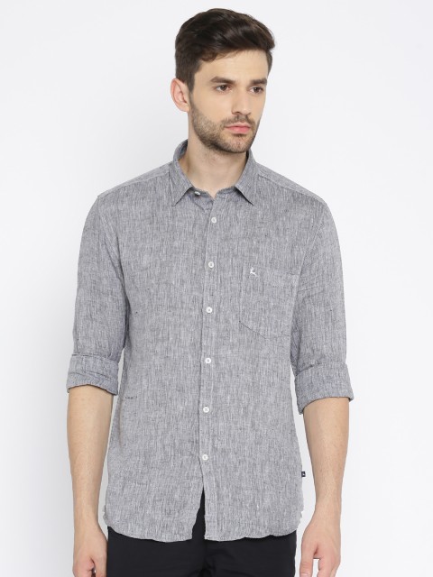 

Parx Men Grey Slim Fit Solid Casual Linen Shirt