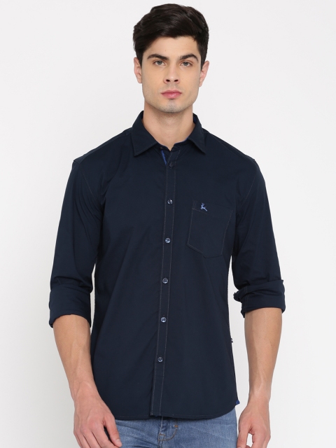 

Parx Men Navy Blue Slim Fit Solid Denim Casual Shirt