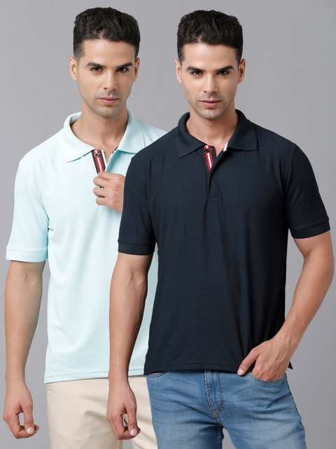 

MADSTO Men Navy Blue & Blue Polo Collar Slim Fit T-shirt Pack of 2