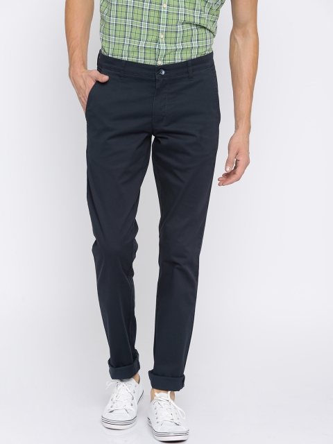

Parx Men Navy Blue Tapered Fit Solid Chinos