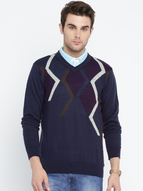 

Raymond Men Blue Self-Design Pullover