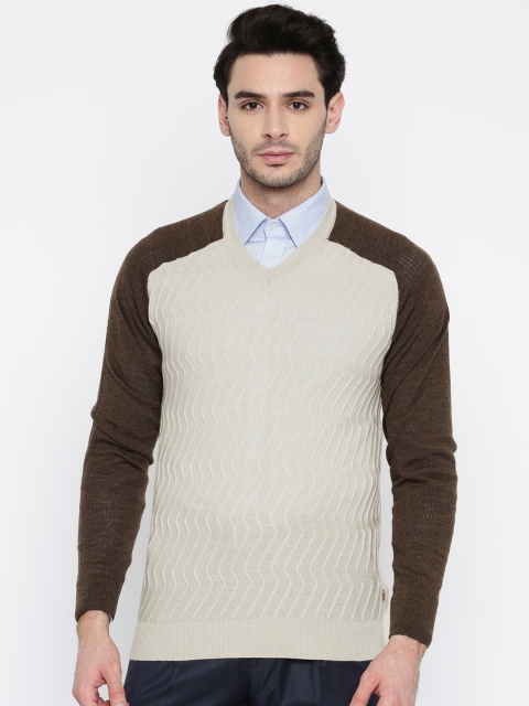 

Raymond Men Grey & Olive Green Self Design Woollen Sweater