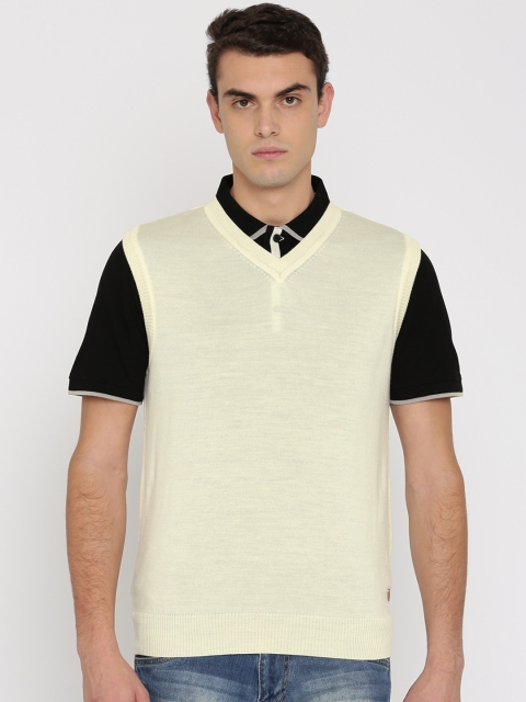 

Raymond Men Cream Solid Sweater Vest