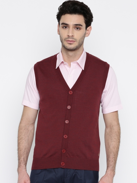 

Raymond Men Maroon Solid Woollen Cardigan