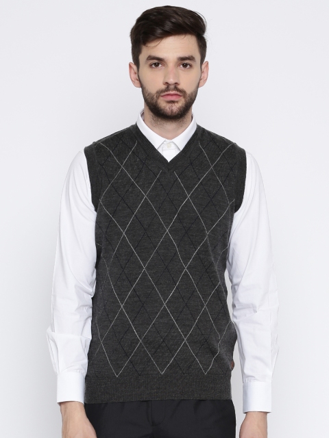 

Raymond Men Grey Self-Design Sweater Vest