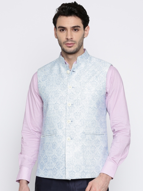 

Raymond Blue & White Self-Design Nehru Jacket