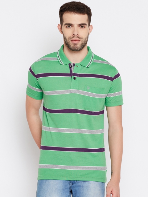 Duke Men Green Striped Polo Collar T-shirt available at myntra for Rs.356