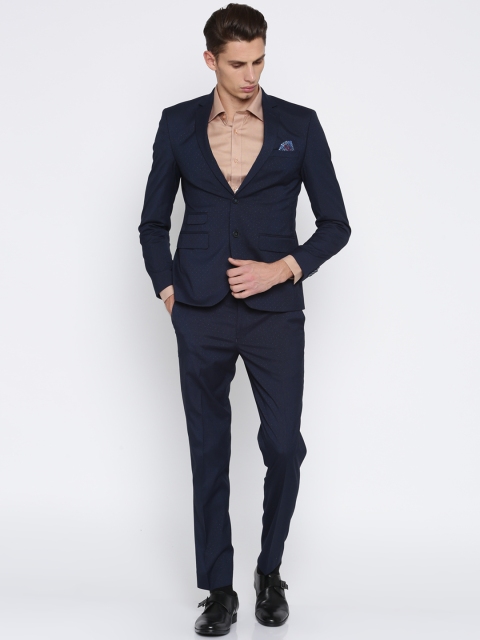 

Park Avenue Men Navy Self-Design Single-Breasted Slim Neo Fit Formal Suit, Navy blue