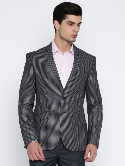 

Park Avenue Men Grey & Navy Blue Super Slim Fit Checked Single Breasted Formal Blazer