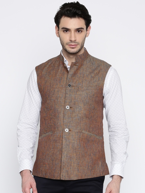 

Park Avenue Men Brown Linen Super Slim Fit Nehru Jacket