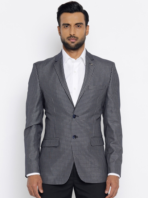 

Park Avenue Blue & White Checked Single-Breasted Slim Fit Formal Blazer