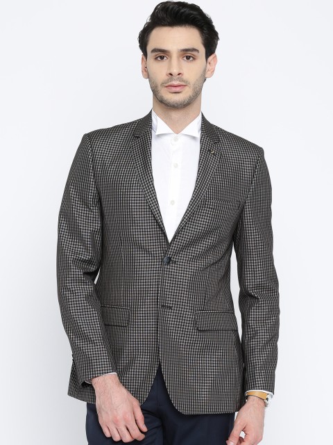 

Park Avenue Men Black & Grey Checked Single Breasted Slim Fit Blazer