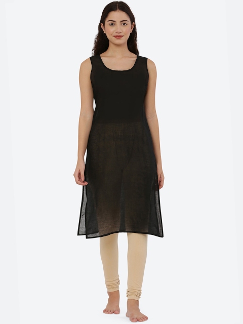

FAWOMENT Women Black Solid Cotton Longline Camisoles