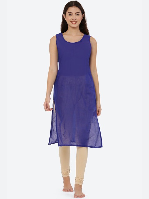 

FAWOMENT Women Blue Solid Cotton Longline Camisoles