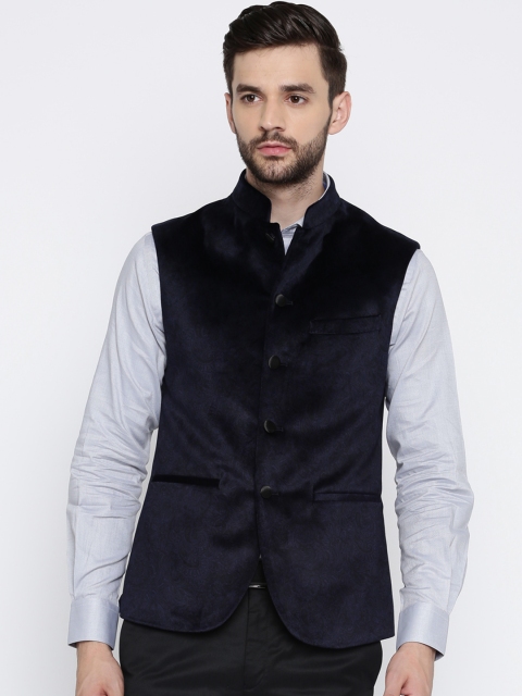 

Park Avenue Men Navy Blue Printed Nehru Jacket